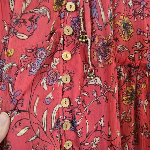 Free People Cassis Printed Chiffon Maxi Dress XS Strawberry Combo Red Pink - Picture 8 of 11